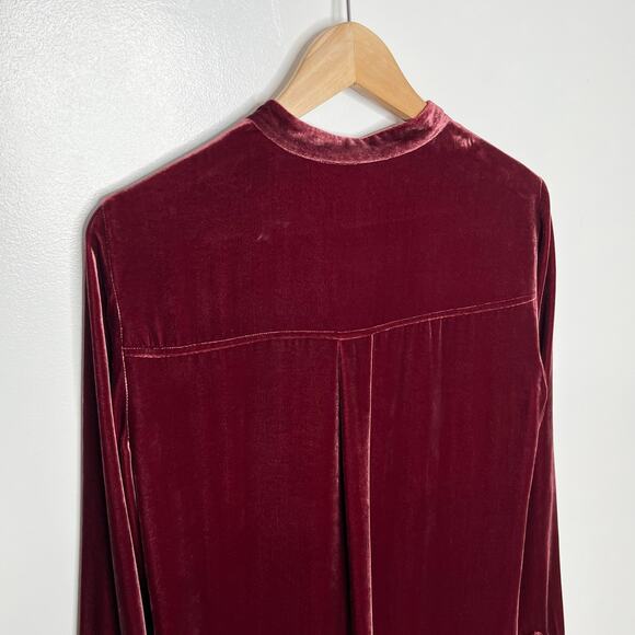 Eileen Fisher Womens Velvet Silk Blend Button Up Tunic Top XS Burgundy Lagenlook - Picture 6 of 10
